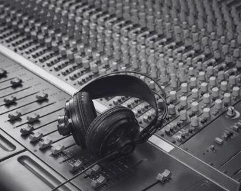 Soundboard with headphones.